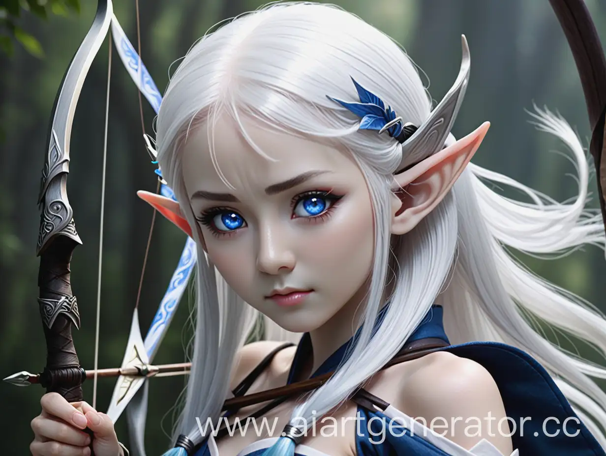 Elf from Japan, who handles bow and blades well. She has white hair and blue eyes.