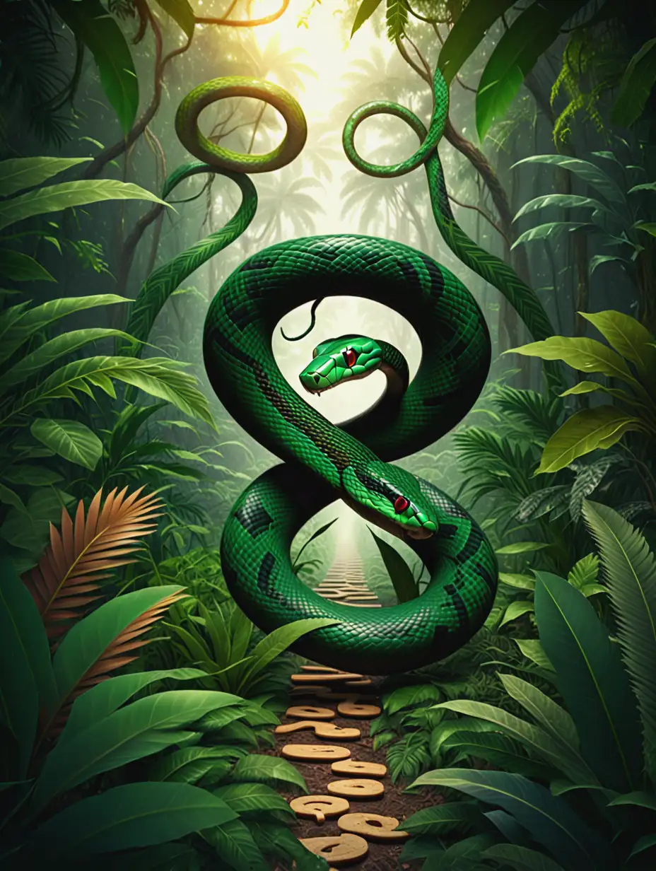 snake going through a jungle background in infinity sign shape