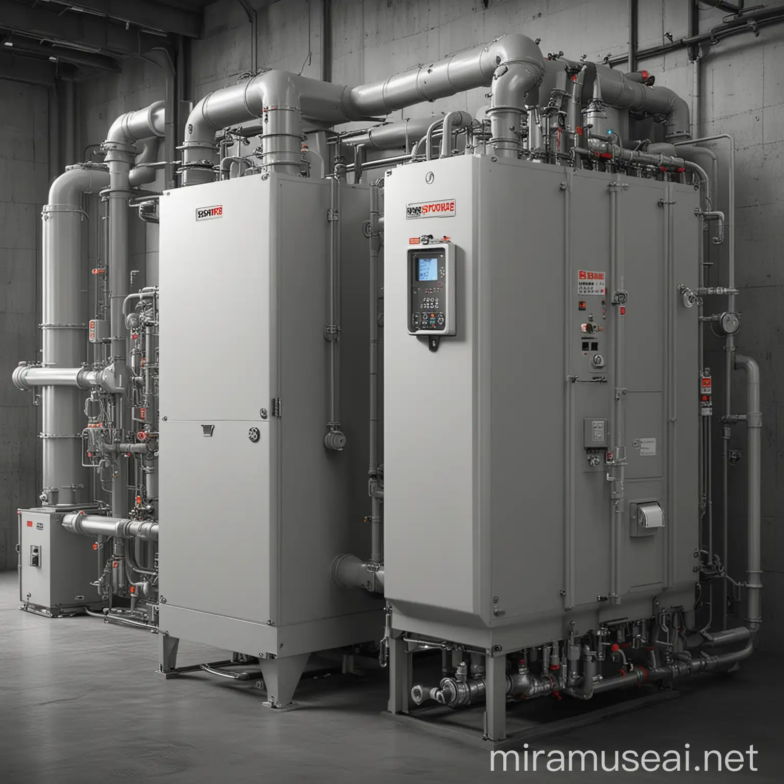 TechInfused Industrial Boiler Scene in Stylish Light Grey Tones