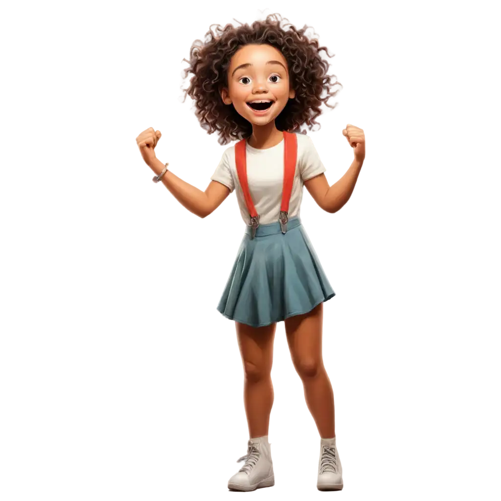 Brave-Girl-with-Rebellious-Curls-and-Contagious-Laugh-PNG-Caricature-for-Online-Inspirational-Content