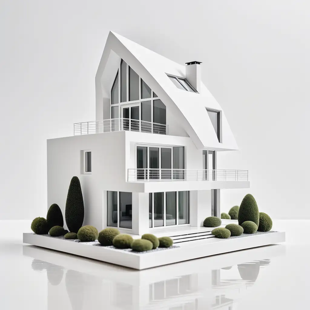 Miniature Modern White House on Clean Background
