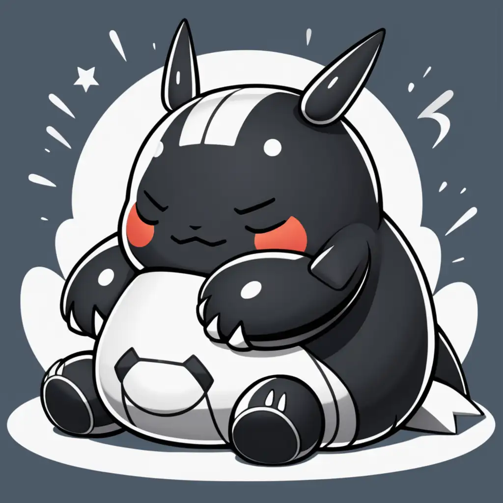 create an  image of a black, sleeping on his belly Knight Snom from Pokemon in a cute Kawaii style