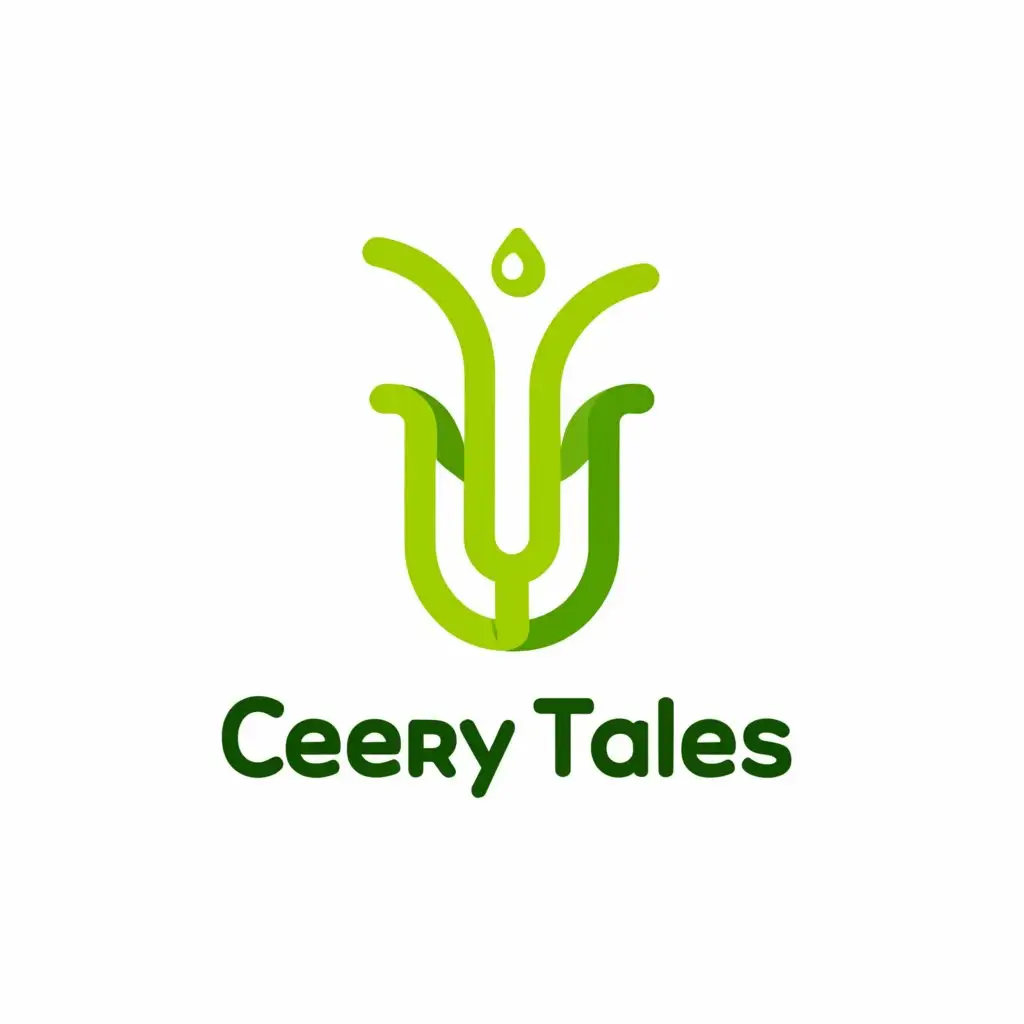 a logo design,with the text "Celery Tales", main symbol:Celery and celery juice,Minimalistic,be used in Beverage industry,clear background