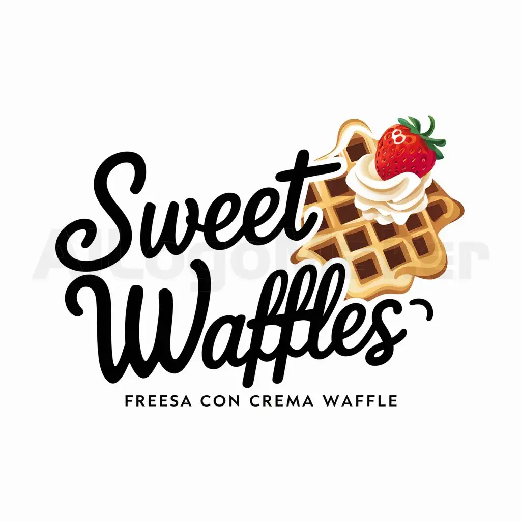a logo design,with the text "Sweet waffles", main symbol:fresa con crema,complex,be used in Restaurant industry,clear background
