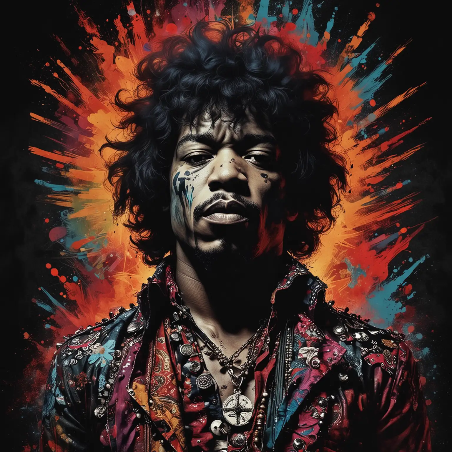 psychedelic image of Jimi Hendrix trash polka style