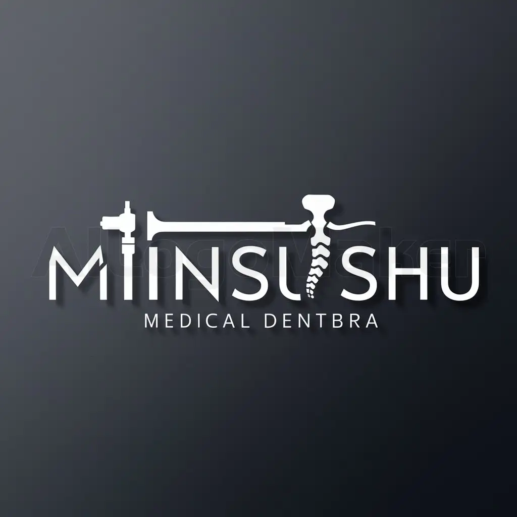a logo design,with the text "Minsu Shu", main symbol:Transform the shapes of the biportal endoscope and the L4 vertebra into letters from the logo,Moderate,be used in Medical Dental industry,clear background