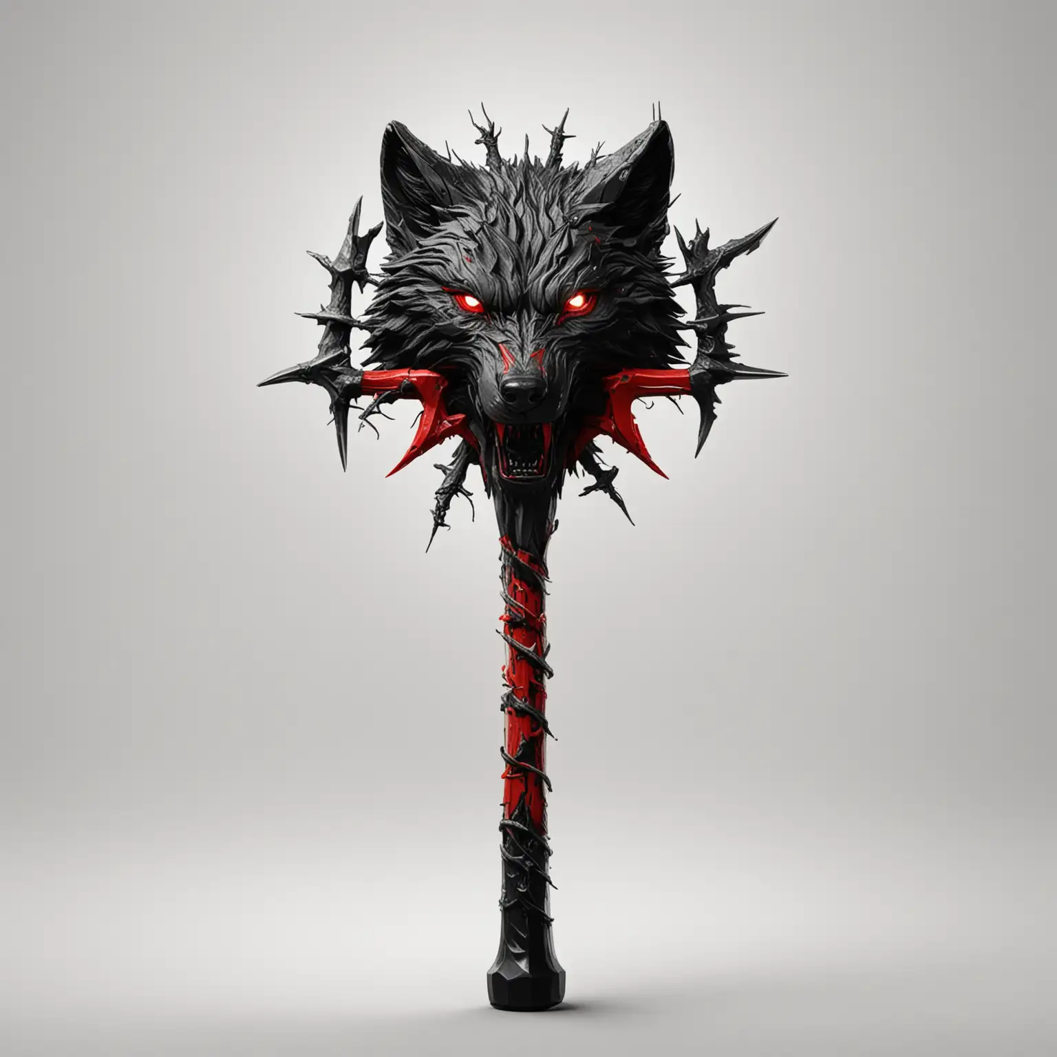 молот, символ волка, чёрно красный, гроза, на белом фоне, шипы, высокое качество, длинная тонкая рукоять