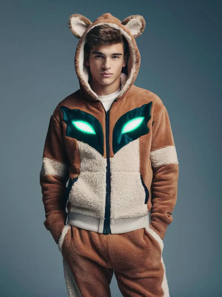 Adolescent-Male-in-Fluffy-Furtrim-Hoodie-with-Greenglowing-Eyes-and-Sherpainlay-Pants