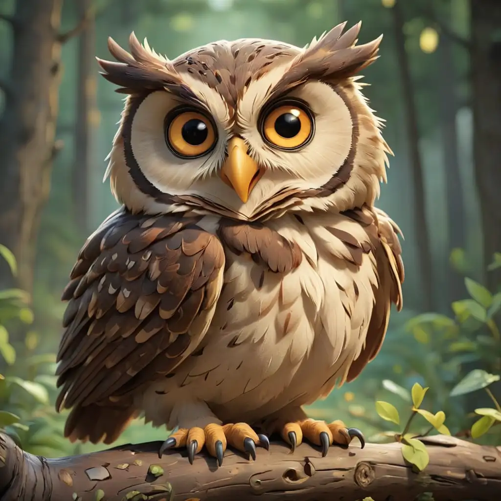 Playful-Cartoon-Owl-in-a-Whimsical-Forest-Setting