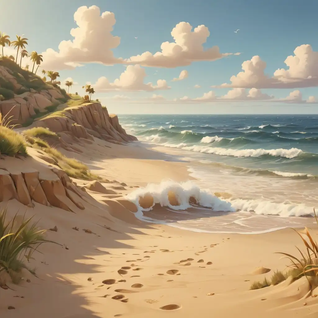 Cartoon-Coastal-Scene-with-Sand-and-Sea