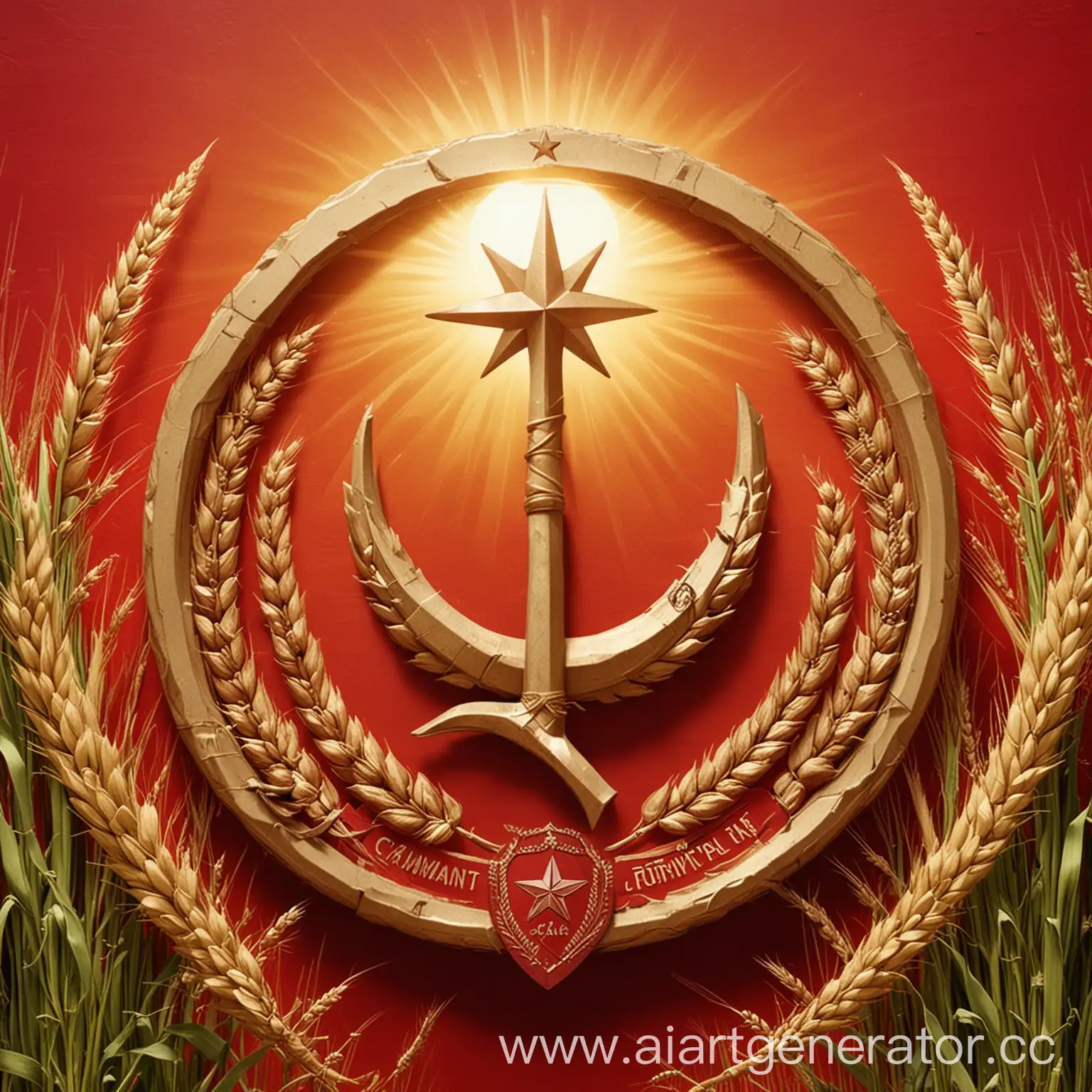 Digital-Council-Emblem-Sickle-and-Hammer-on-Red-Background-with-Sun-Rays