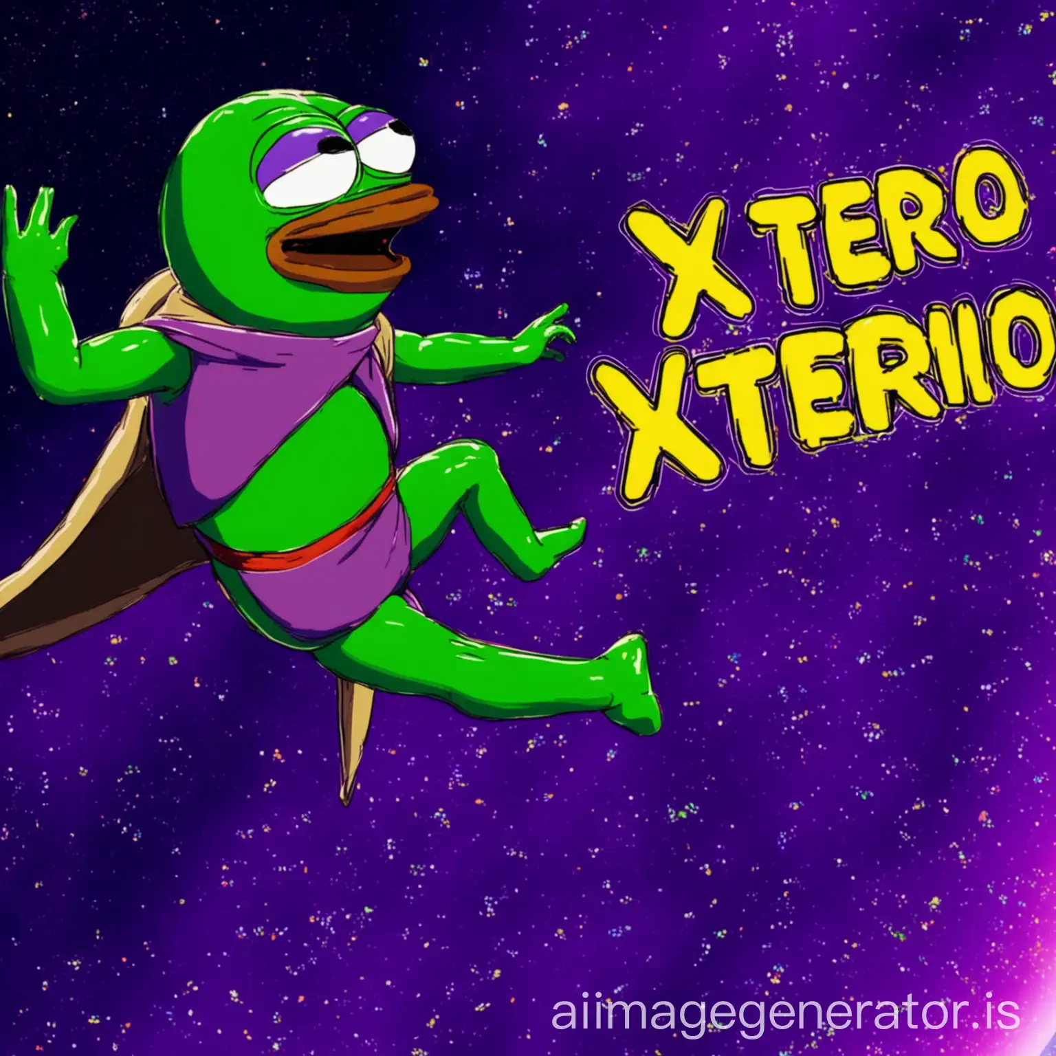 Vibrant Purple Space with XTERIO Text and Flying Pepe Memes | AI Image ...