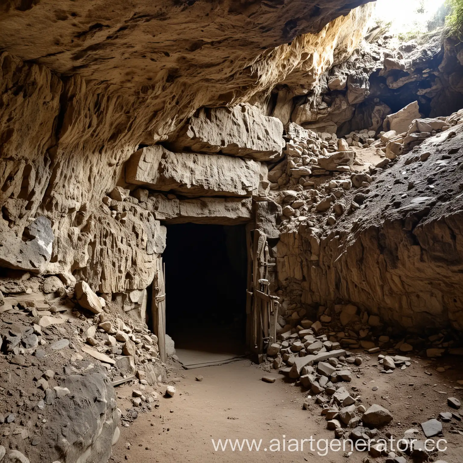 вход в пещеру. Внутри пещеры есть два прохода спереди через которую ведет дверь и просто поворот направо