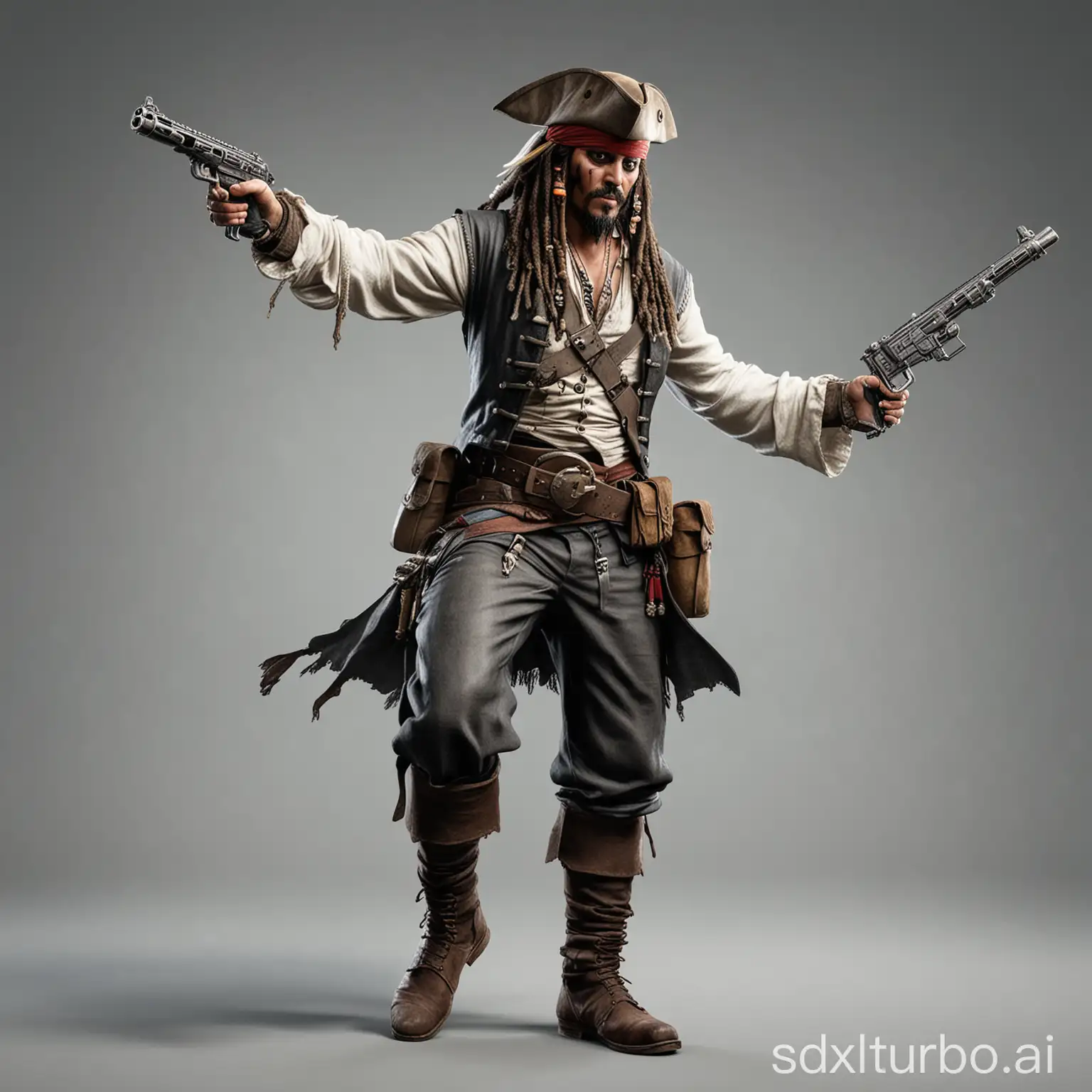 Skeleton-Captain-Jack-Sparrow-with-PUBG-Assault-Rifle-Performing-High-Kung-Fu-Kick