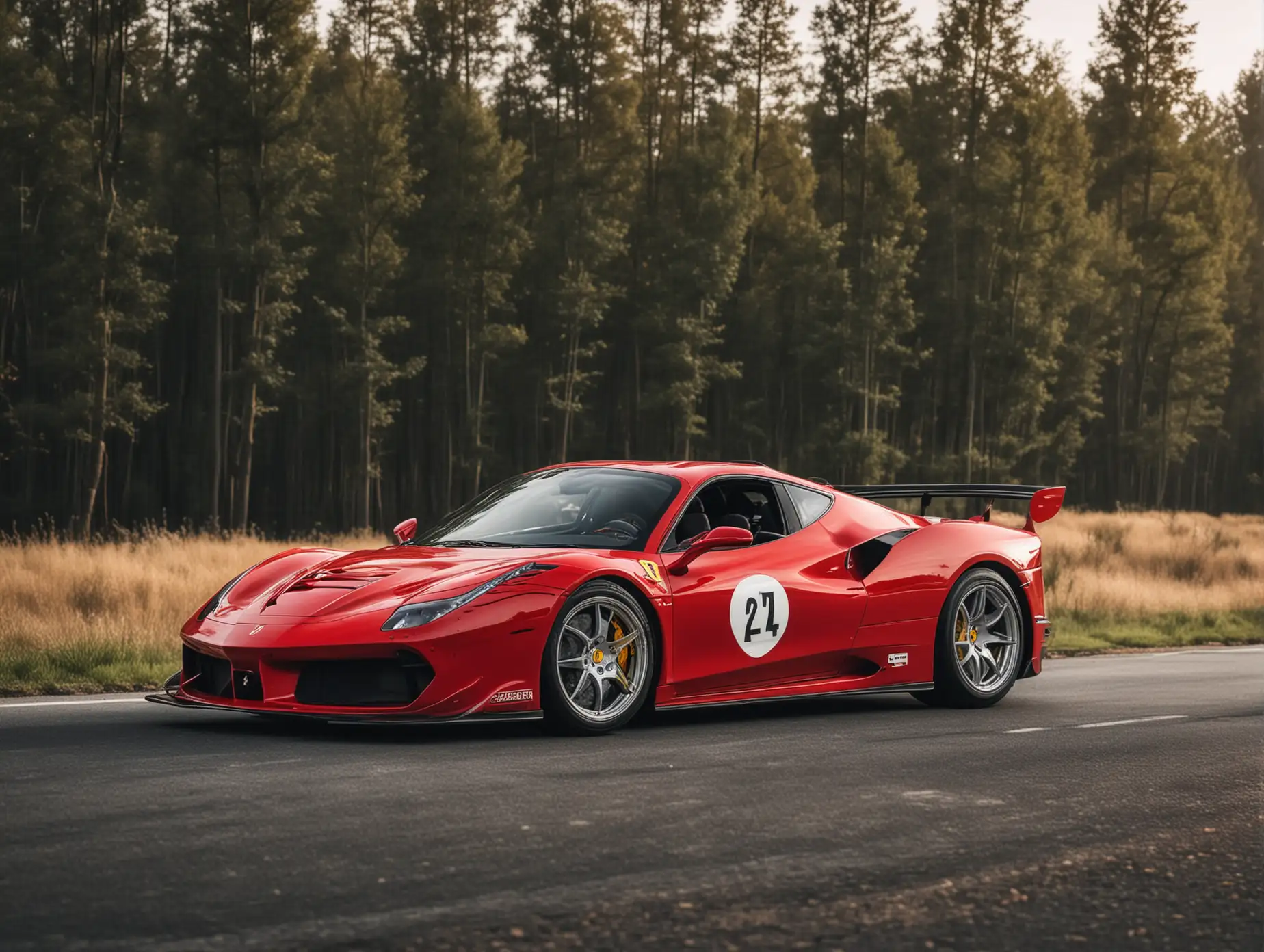 Sleek Red Ferrari Racecar Parked on Roadside Professional Photography Capture