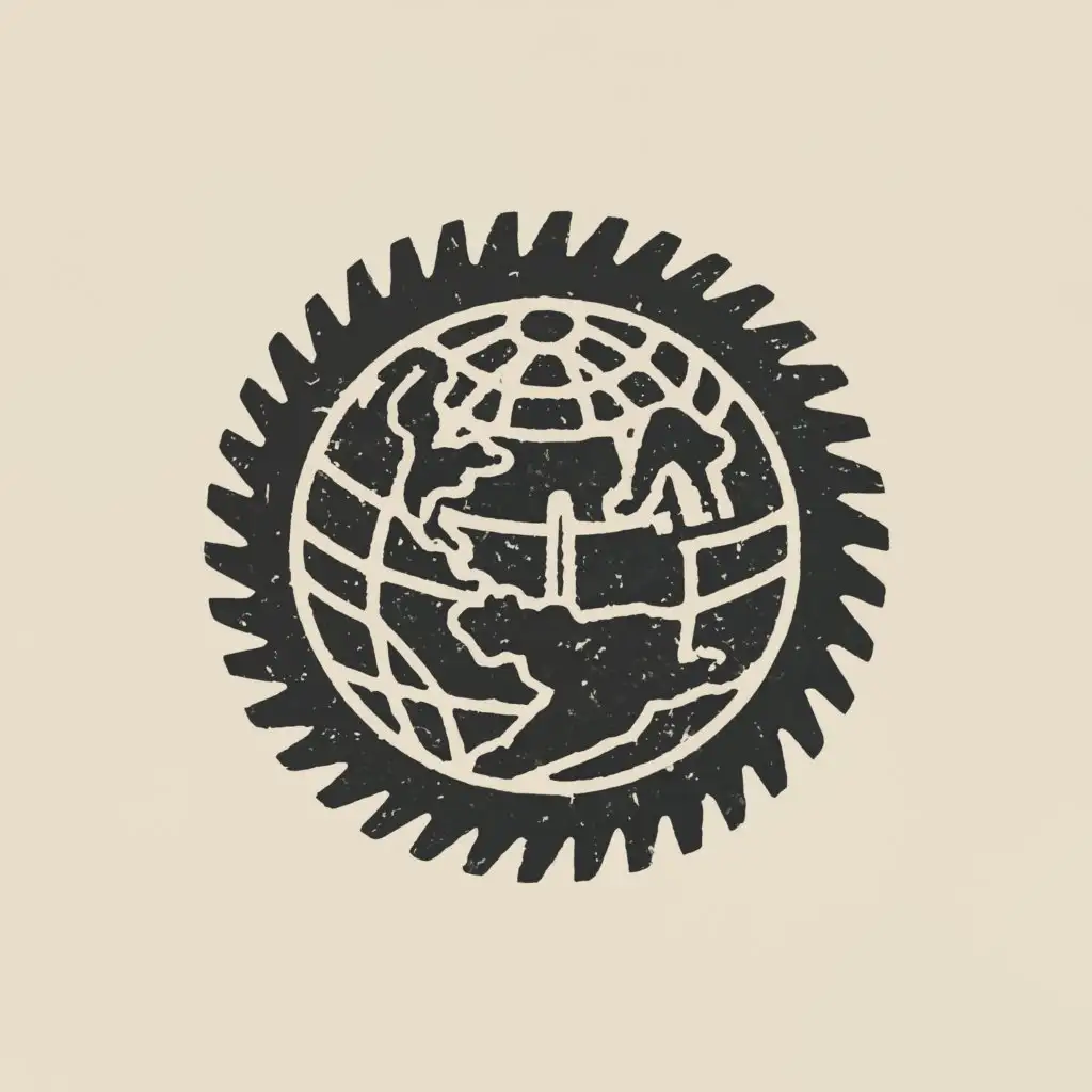 a logo design,with the text ""Zimmerei Moritz"", main symbol:Earth globe encirceled with a Circular saw blade 
black and white
with europe in the center,Minimalistic,be used in Construction industry,clear background
