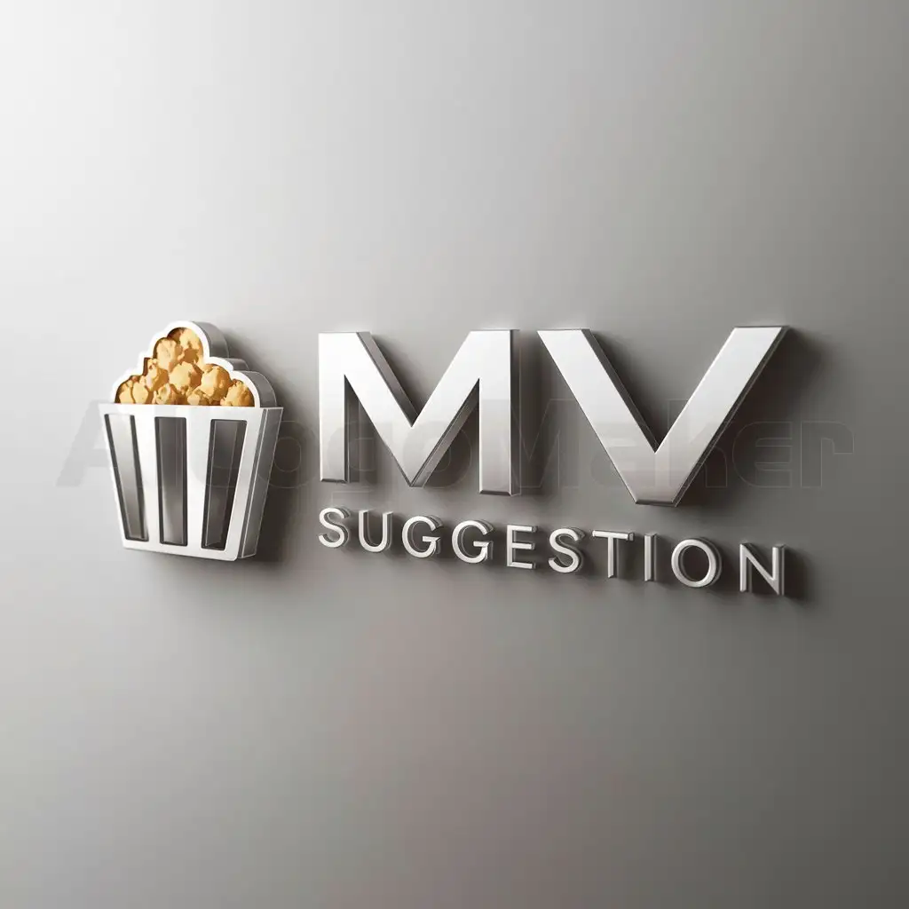 a logo design,with the text "MV Suggestion", main symbol:Popcorn and camera,Moderate,be used in Entertainment industry,clear background
