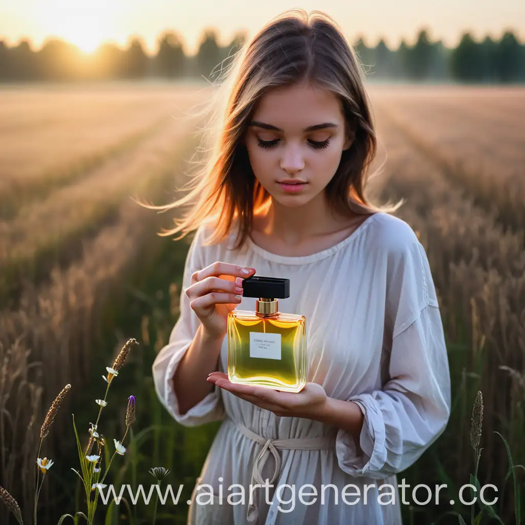 Girl-with-Perfume-Bottle-in-Morning-Field
