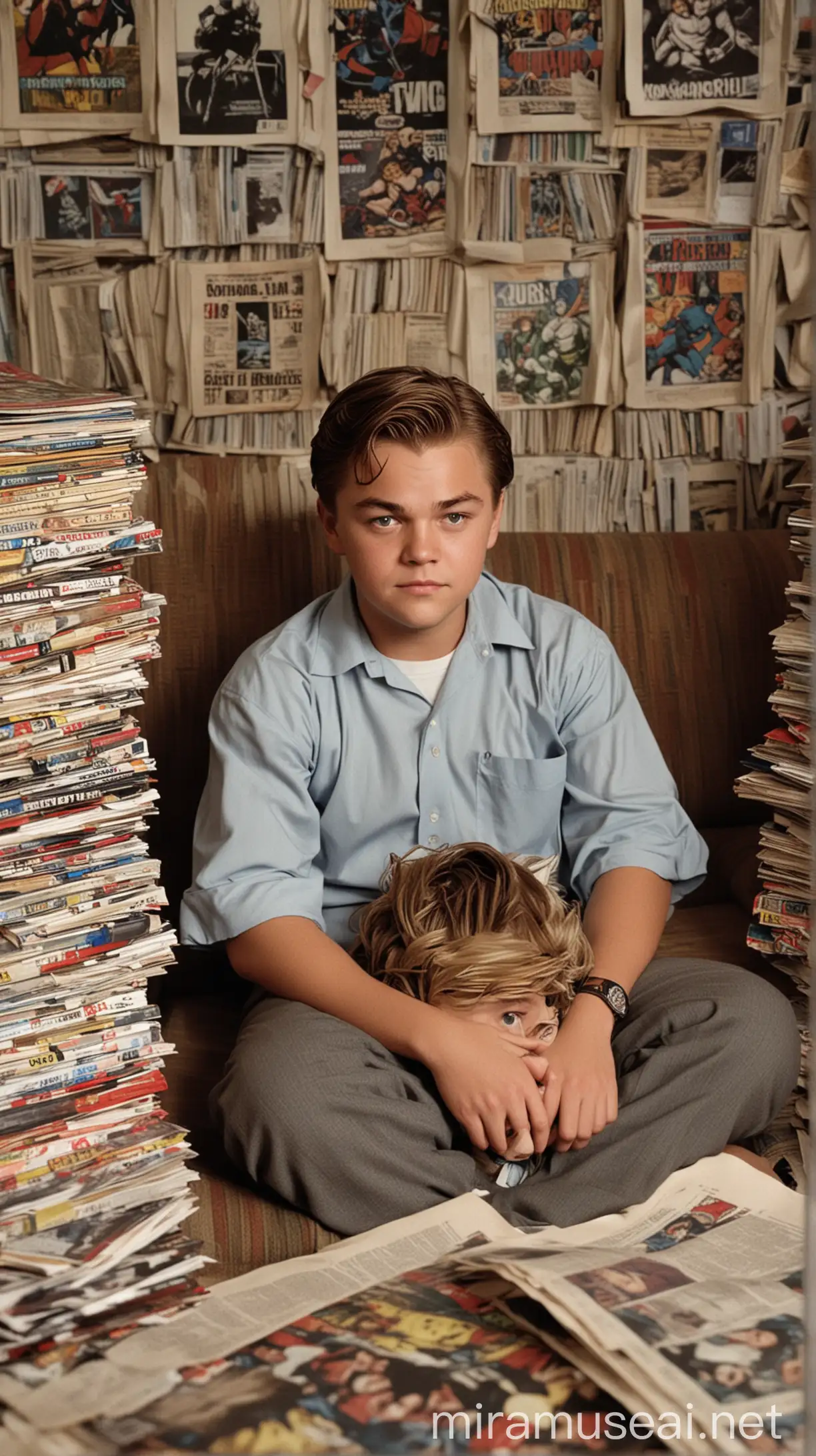 Young Leonardo DiCaprio Surrounded by Comic Books and TV Scripts