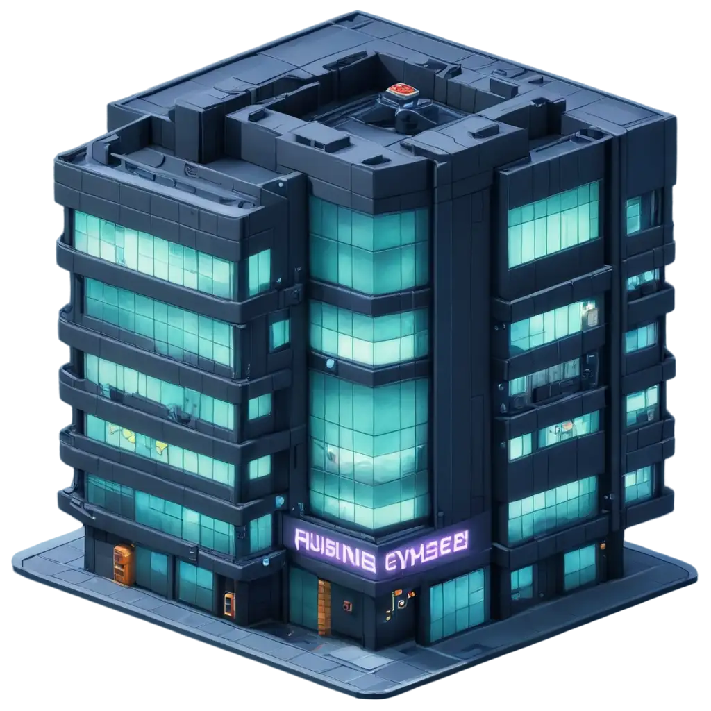 anime style cyberpunk building isometric 