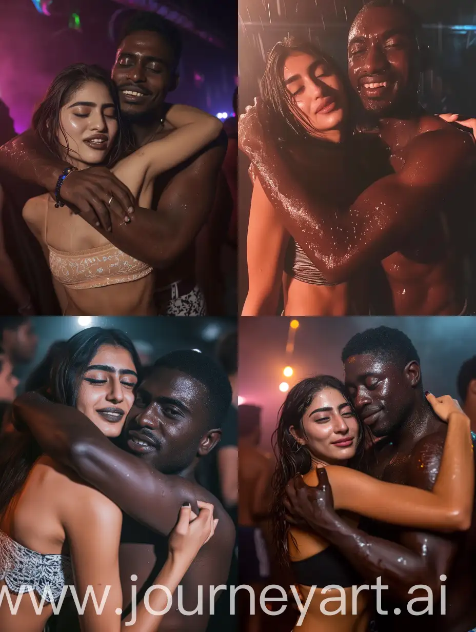 Affectionate-Persian-Woman-and-African-Partner-Embrace-in-Club-Party-Selfie