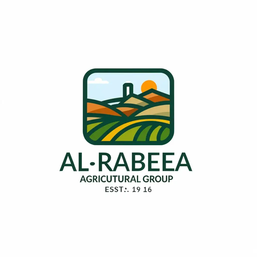 a logo design,with the text "Al-rabeea agricultural Group", main symbol:agricultural Land, Farm,Landscap,Foot ball Stadium,Moderate,clear background