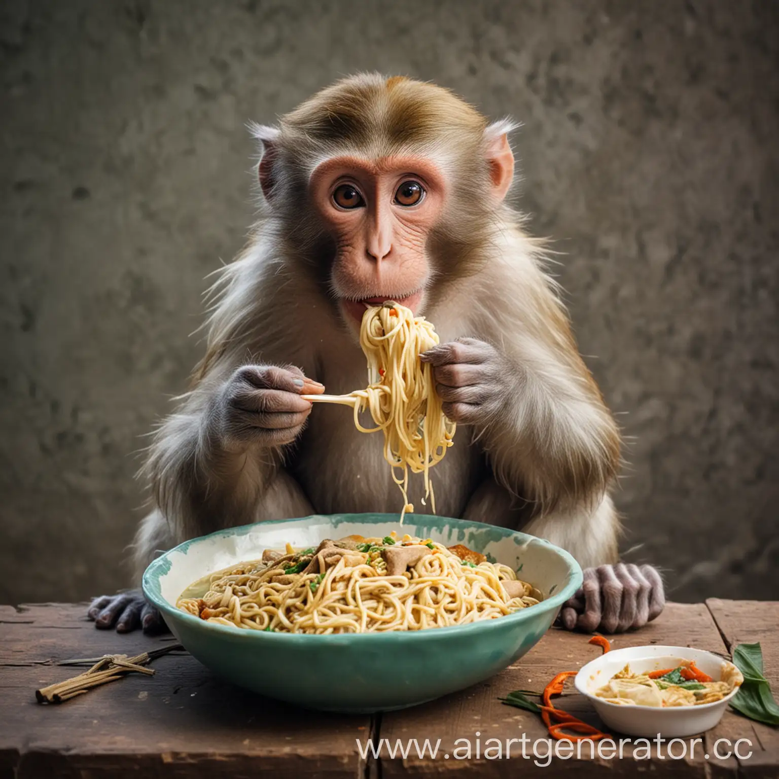 Hungry-Monkey-Enjoying-Spicy-Buldak-Noodles