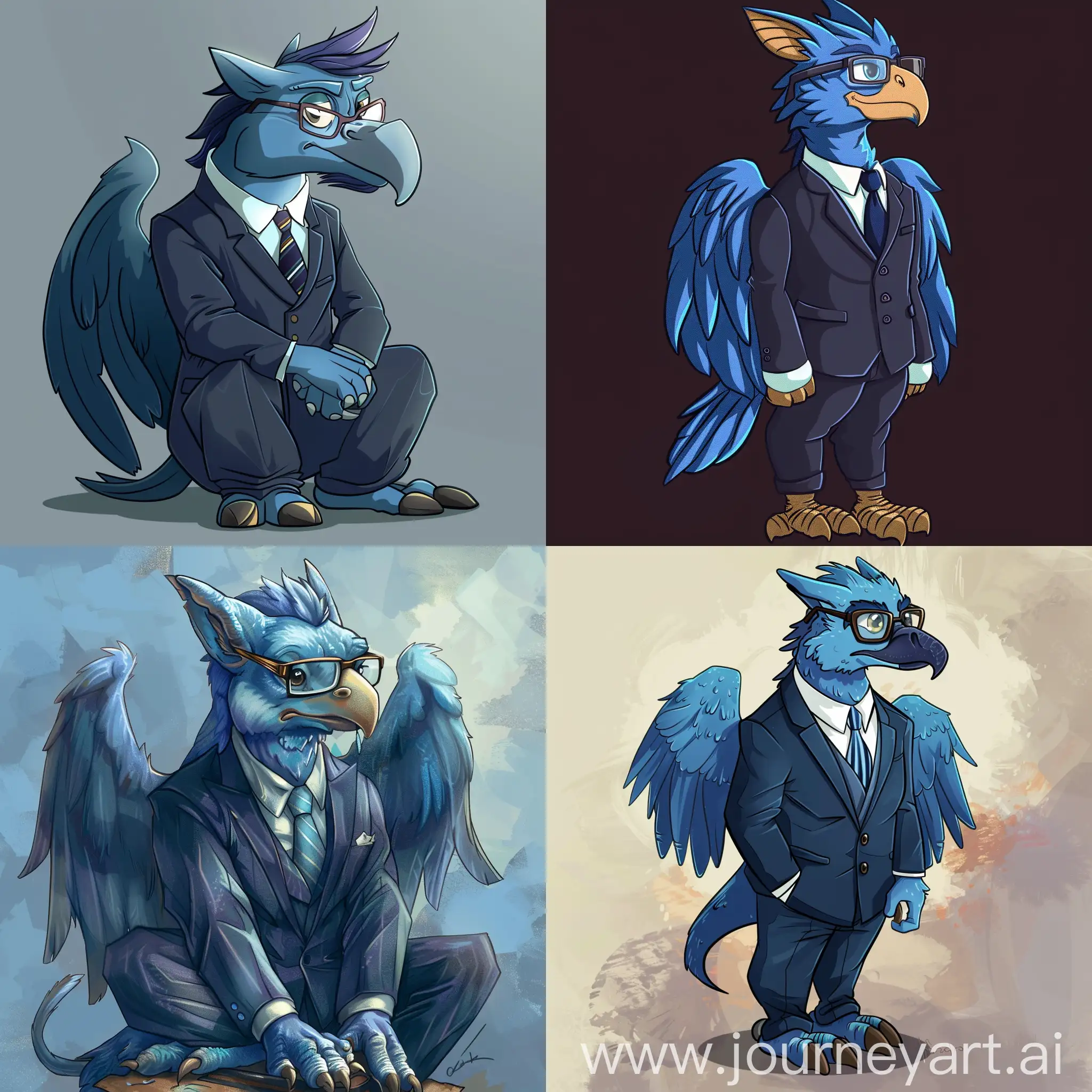 Cartoon-Blue-Griffin-in-Formal-Suit-and-Glasses