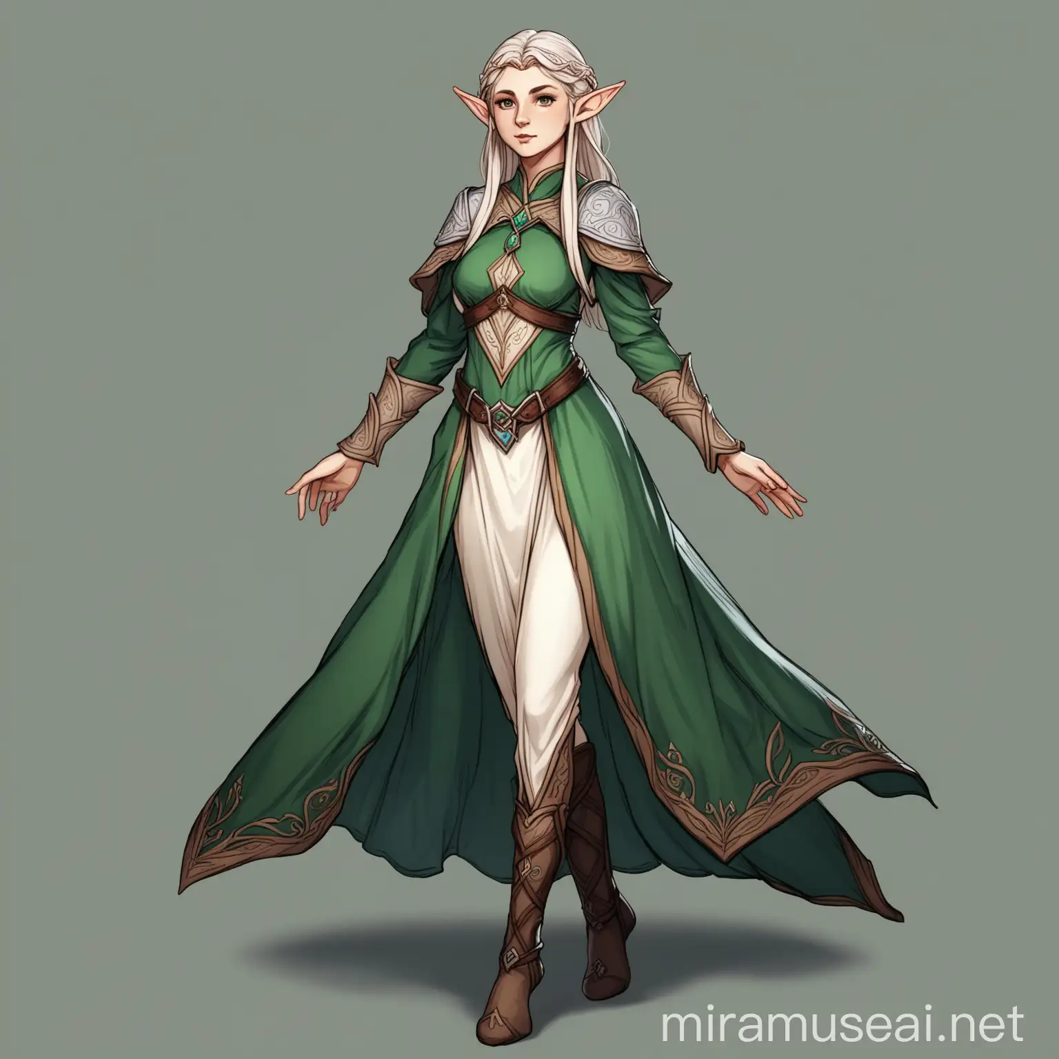 female elf dnd character in fine dress full body
