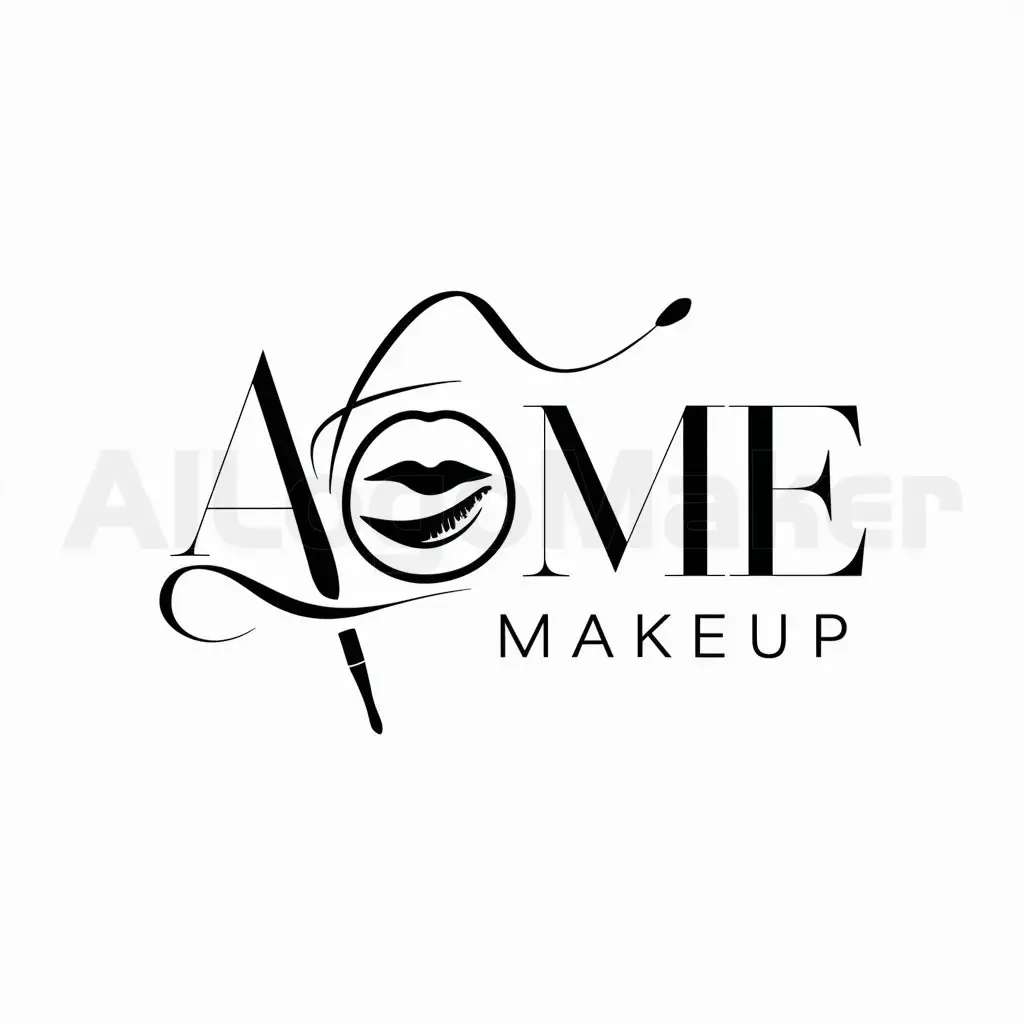 a logo design,with the text "Aome Makeup", main symbol:maquillaje labial brushes for makeup,complex,be used in Beauty Spa industry,clear background
