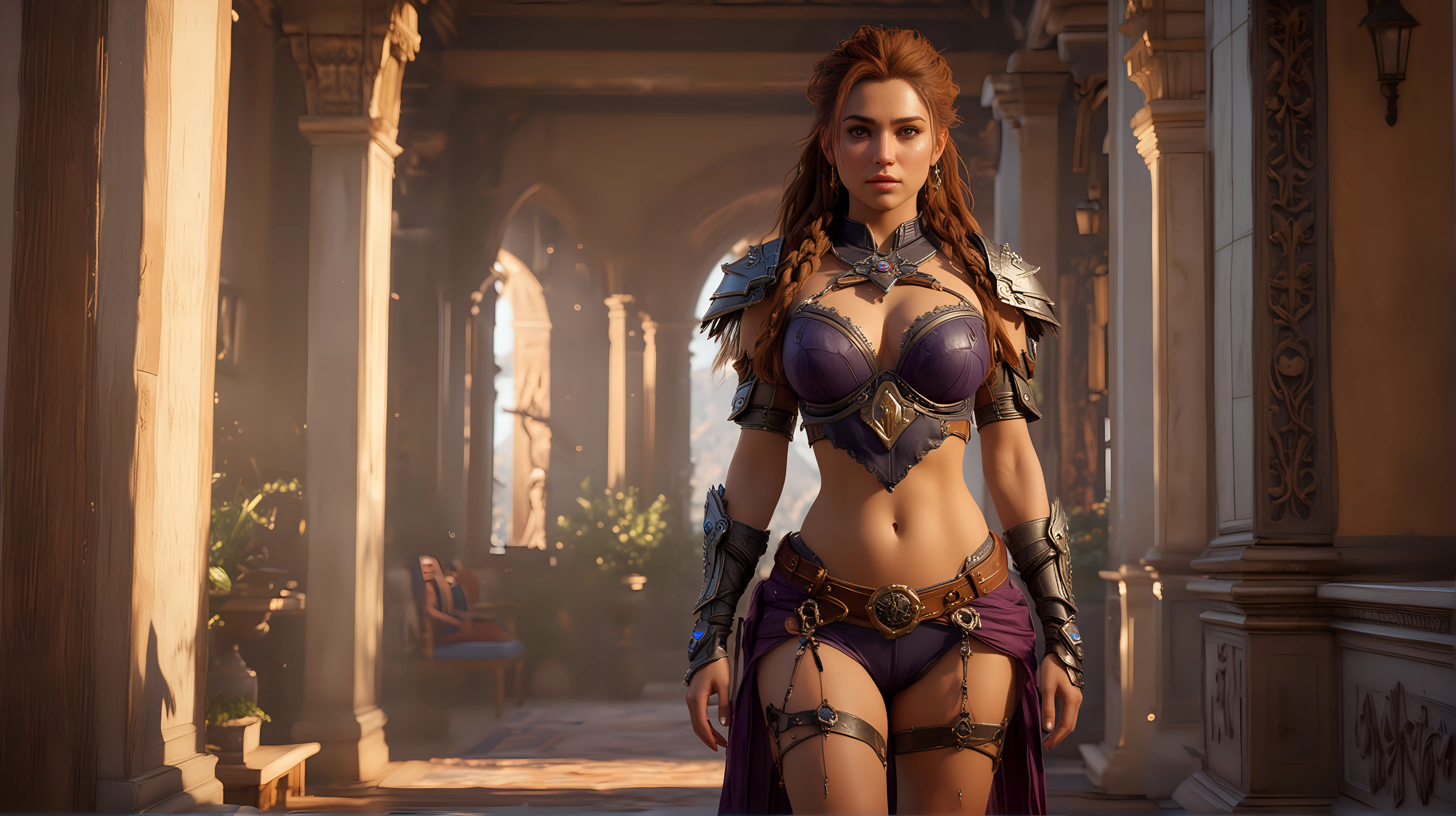 Sensual Aloy Waiting in Lavish Mansion Dark Purple Bodysuit and Expensive Jewelry