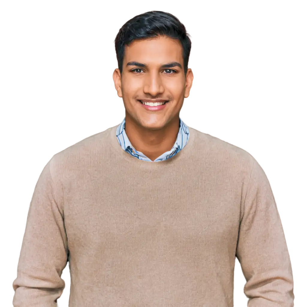 a young indian man front photo with clear face expression with smile
