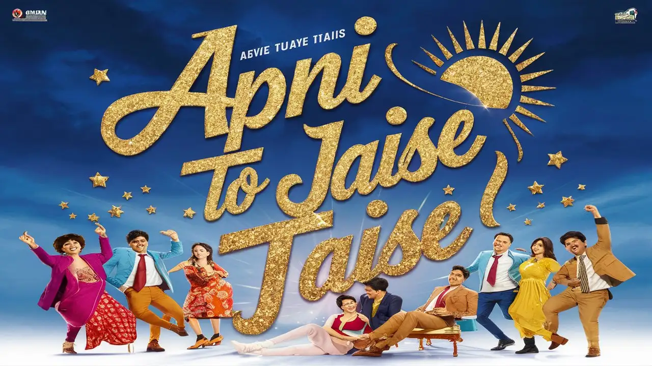 You're an experienced graphic designer with a keen eye for detail and a knack for creating visually stunning movie posters. Your specialty lies in designing Hollywood-style posters that capture the essence of the film and intrigue the audience instantly.
Your task is to create a Hollywood movie-style poster with the title "Apni To Jaise Taise | अपनी तो जैसे तैसे |". You should aim to incorporate elements that reflect the theme of the movie and encapsulate its essence. Consider using vibrant colors, captivating imagery, and striking fonts to make the poster visually appealing and captivating.
Remember to pay attention to the cultural nuances of the title and ensure that the design aligns with the genre and storyline of a Bollywood-inspired film.
For instance, when creating the poster, you could focus on using bold, Bollywood-style typography with a mix of vibrant colors and charismatic characters to convey the essence of a fun-filled and energetic movie that celebrates life and relationships, similar to how you would portray a Bollywood-inspired comedy film.