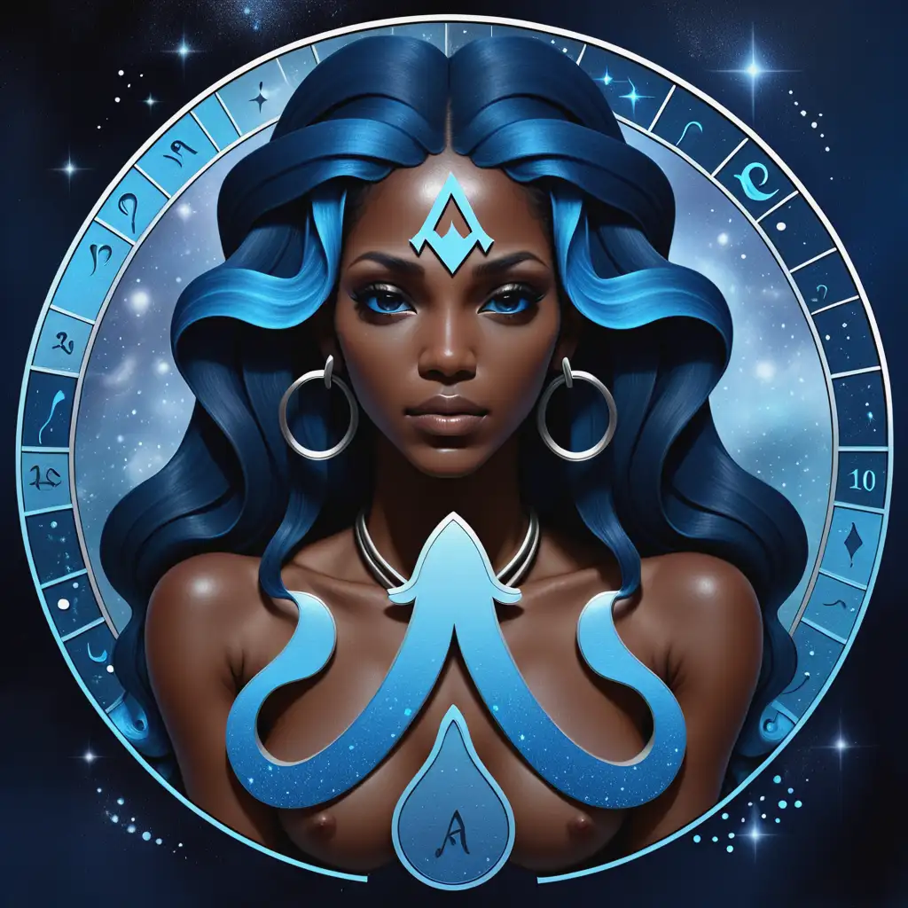 Aquarius Zodiac Sign Elegant Black Woman with Subtle Blue Tones