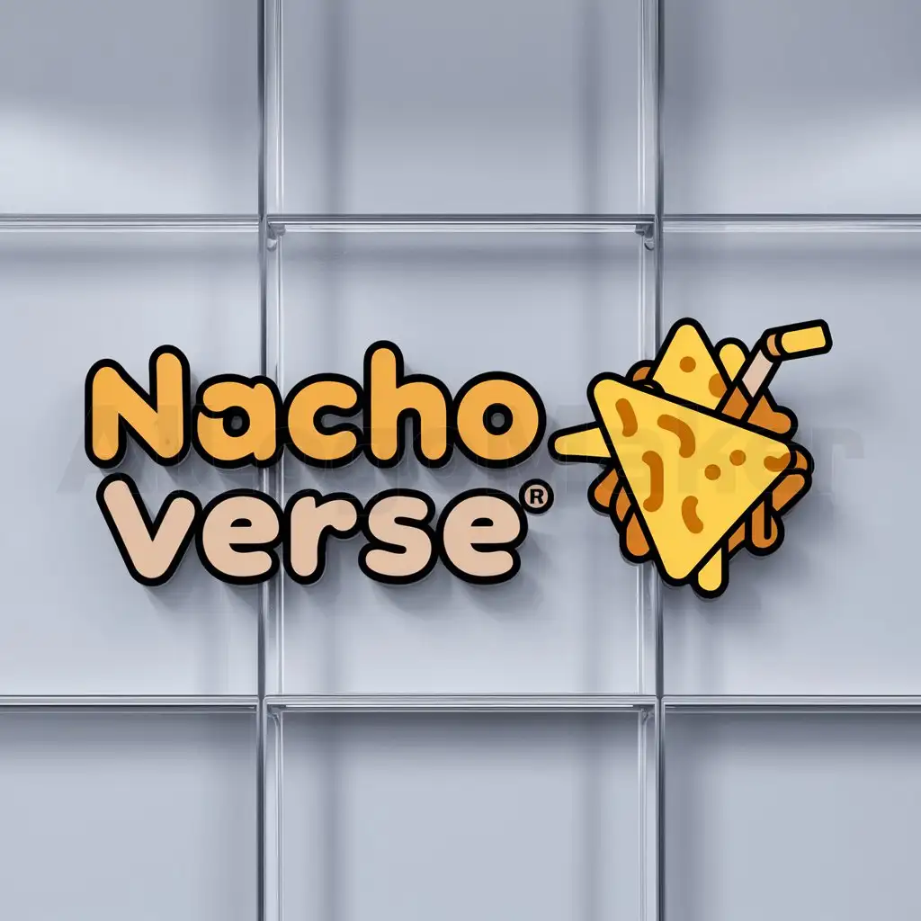 a logo design,with the text "NachoVerse", main symbol:nacho, sauce and drinking straw,Moderate,clear background