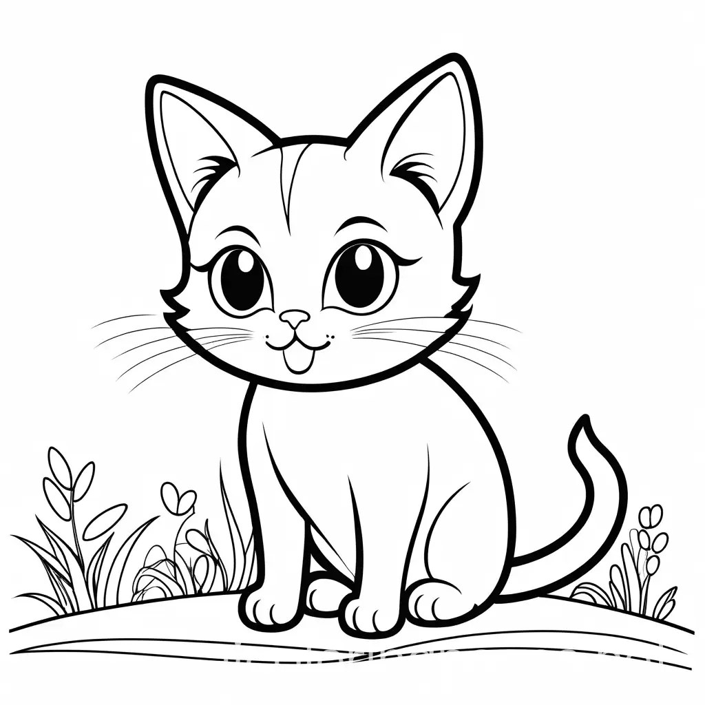 Happy-Cute-Cat-Coloring-Page-with-Bold-Line-Art-on-White-Background