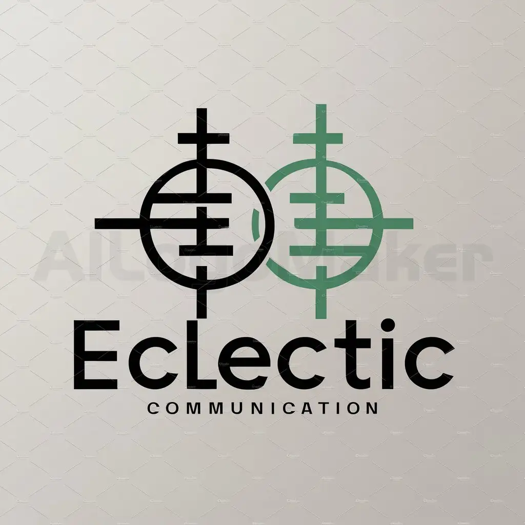 a logo design,with the text "Eclectic", main symbol:Connection Japanese and European culture through their main symbols in black-grey-green color scheme.,Minimalistic,be used in communication industry,clear background