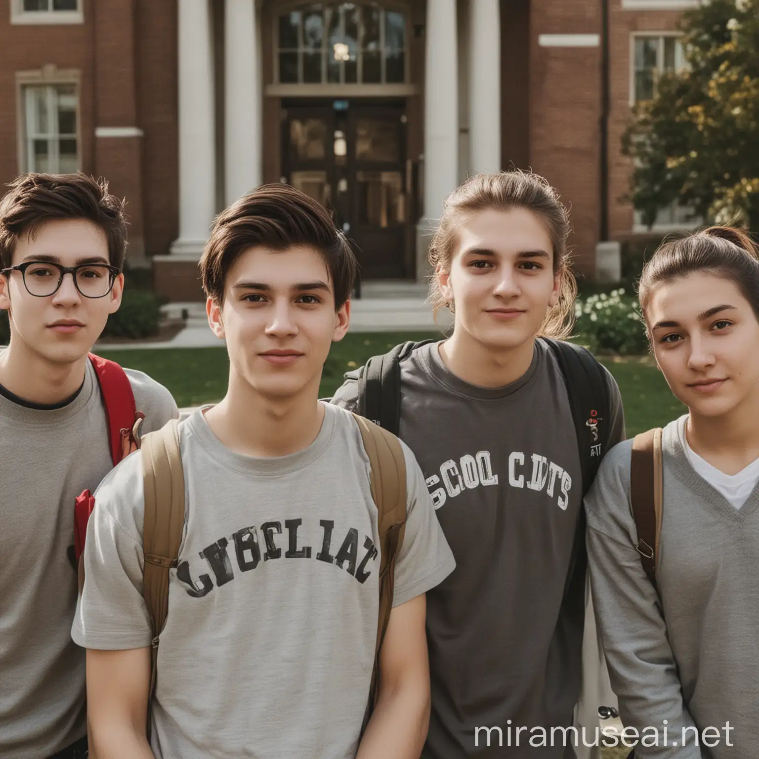 College students, face clearly looking at the camera, Standing together on campus as part of a school video game club