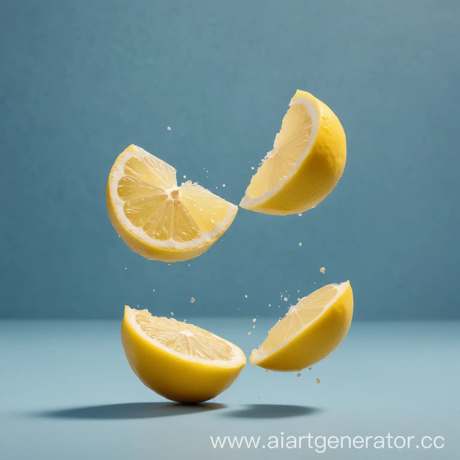 Cut-Lemon-Divided-in-Air-on-Blue-Background