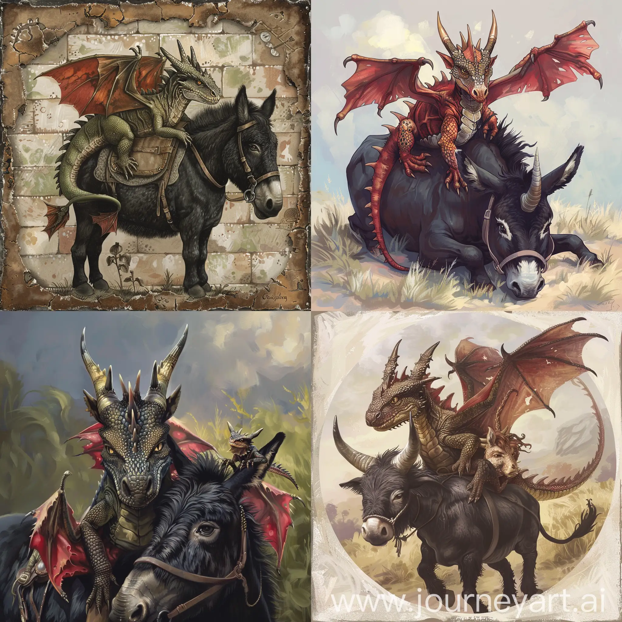 Fantasy-Cow-Dragon-Riding-a-Black-Donkey