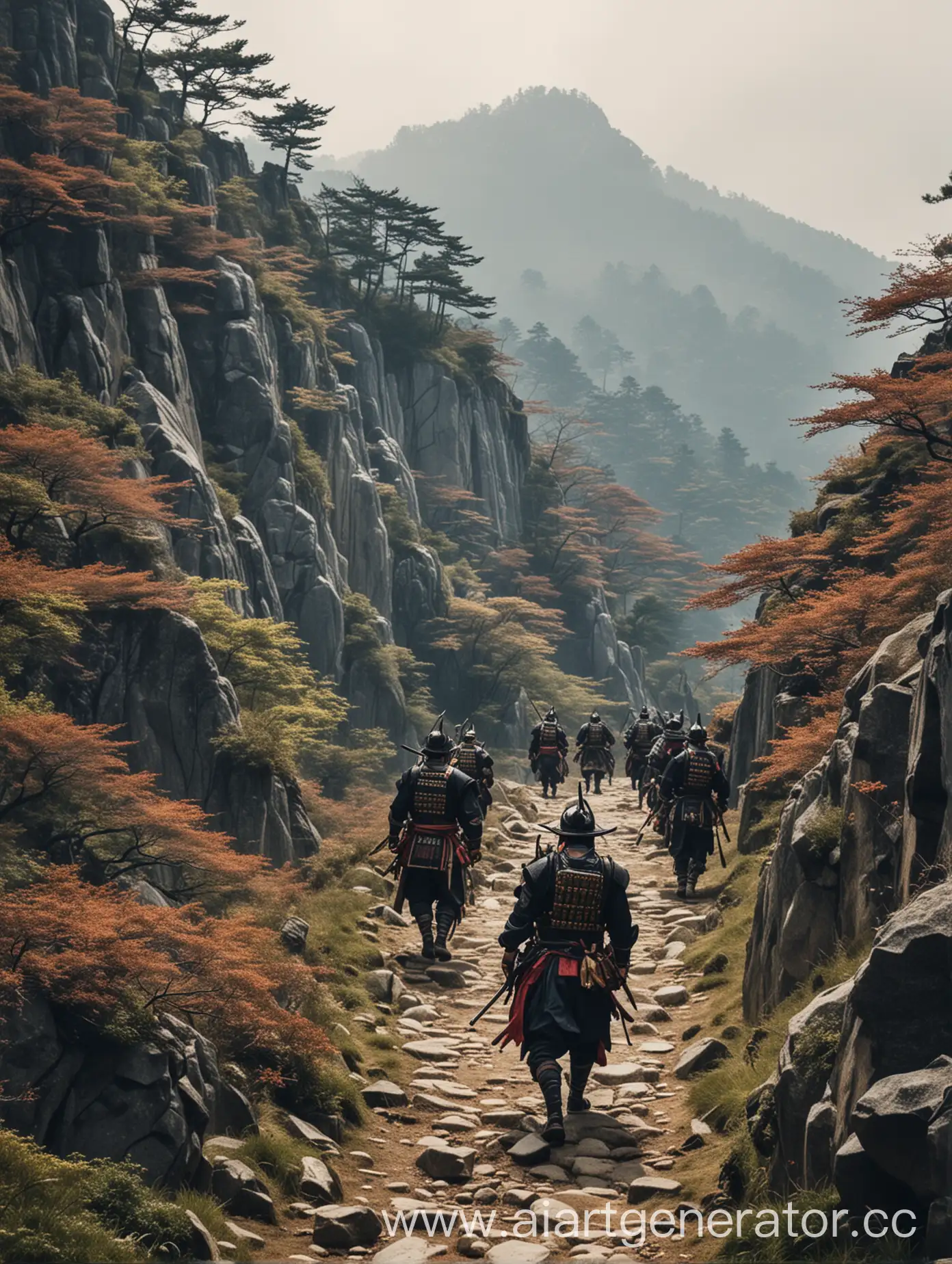 Samurai-Squad-Ascending-Mountain-Pass-in-Valor