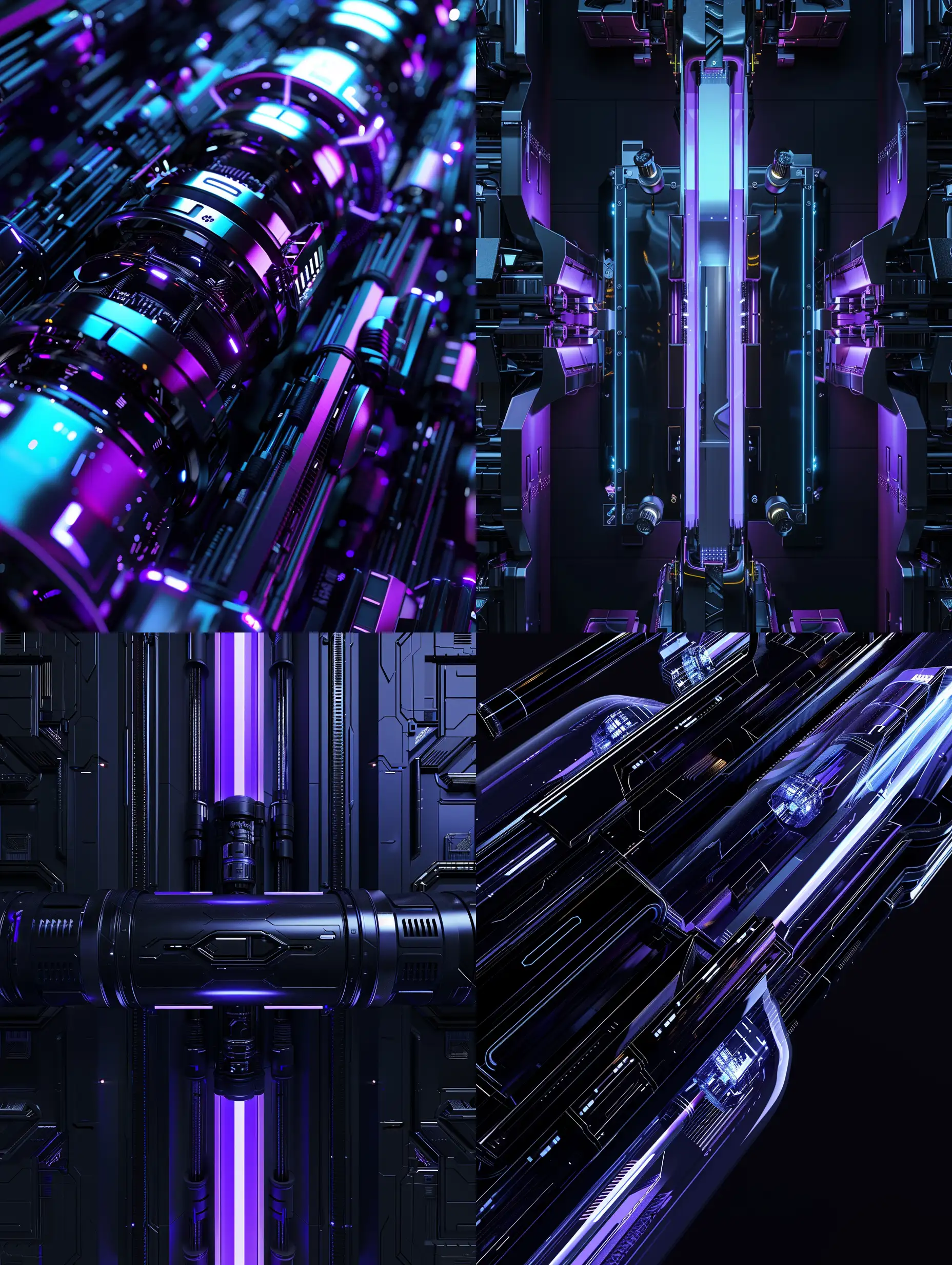 一个线性3d物体，黑色背景和科技蓝，科技紫，高科技未来主义风格，超高清，C4D渲染，精细化描述，8k