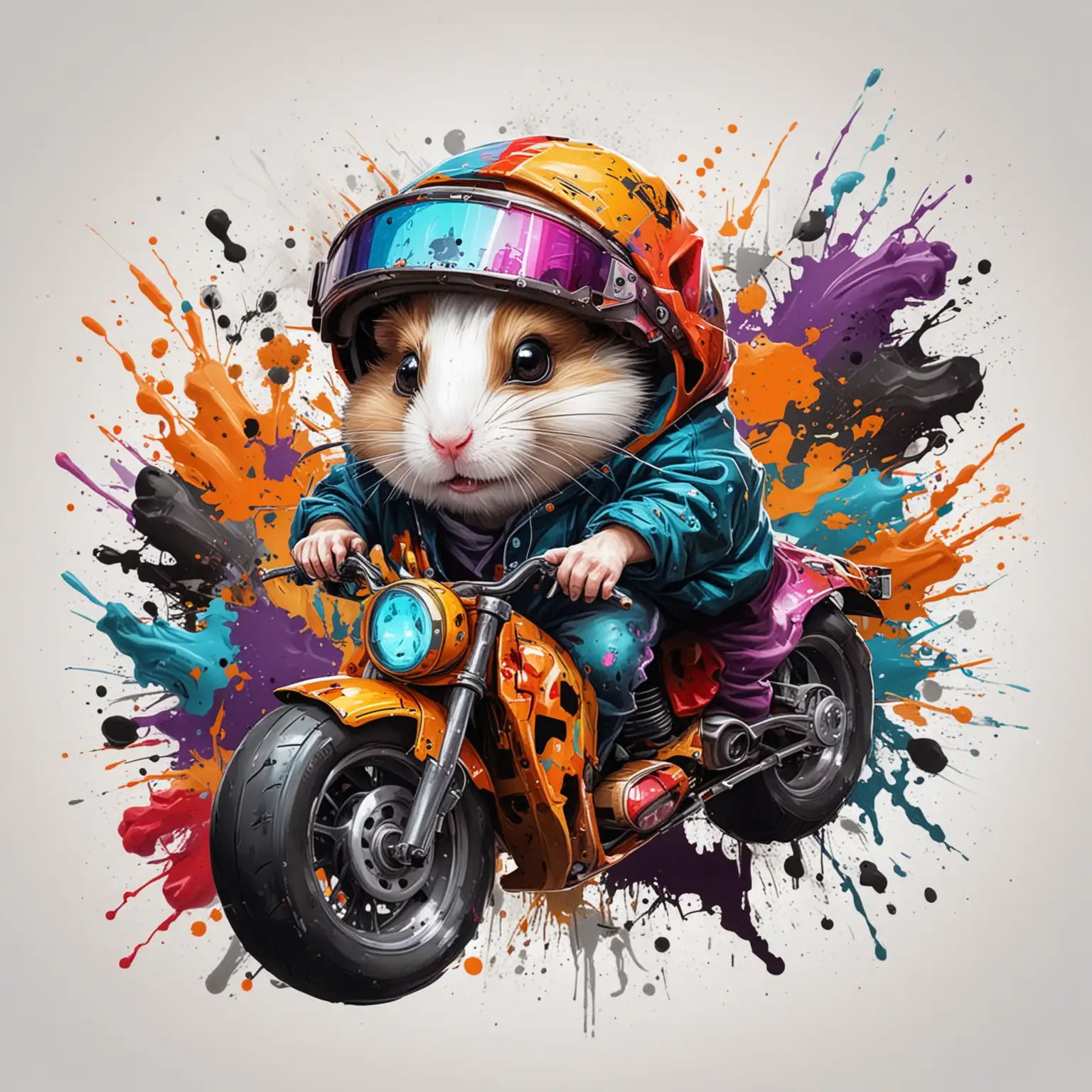 Colorful Abstract Hip Hop Halloween Painting with Hover Hamster and Motor Bike
