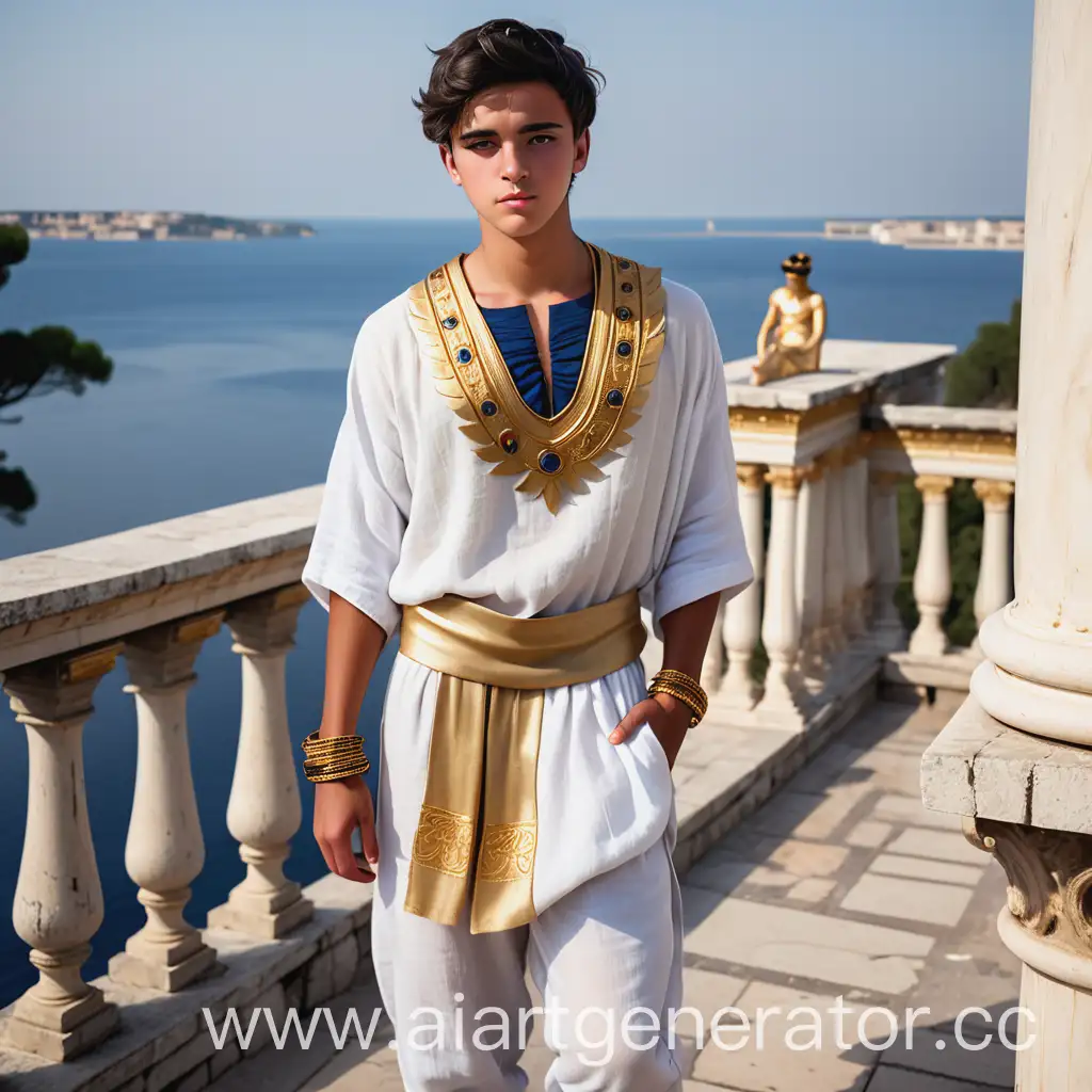 Ancient-Palace-Terrace-Handsome-Boy-with-Golden-Wreath-by-the-Sea