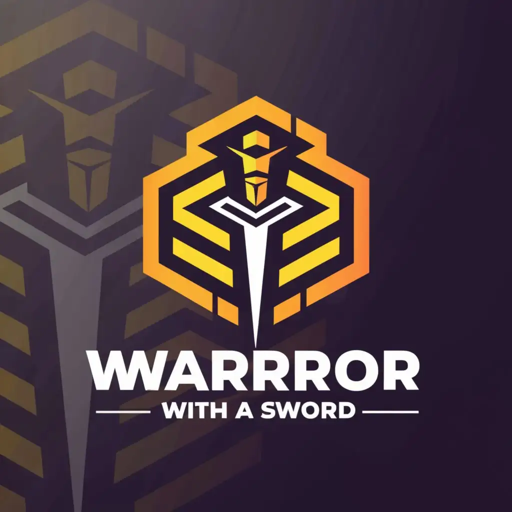 a logo design,with the text "warrior with a sword", main symbol:hexagon,complex,be used in Internet industry,clear background