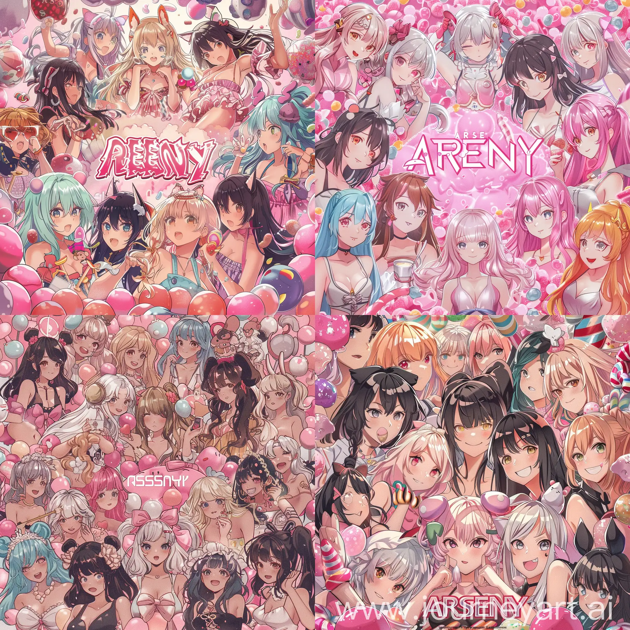 Charming-Anime-Girls-in-Pink-Candy-Wonderland-Poster