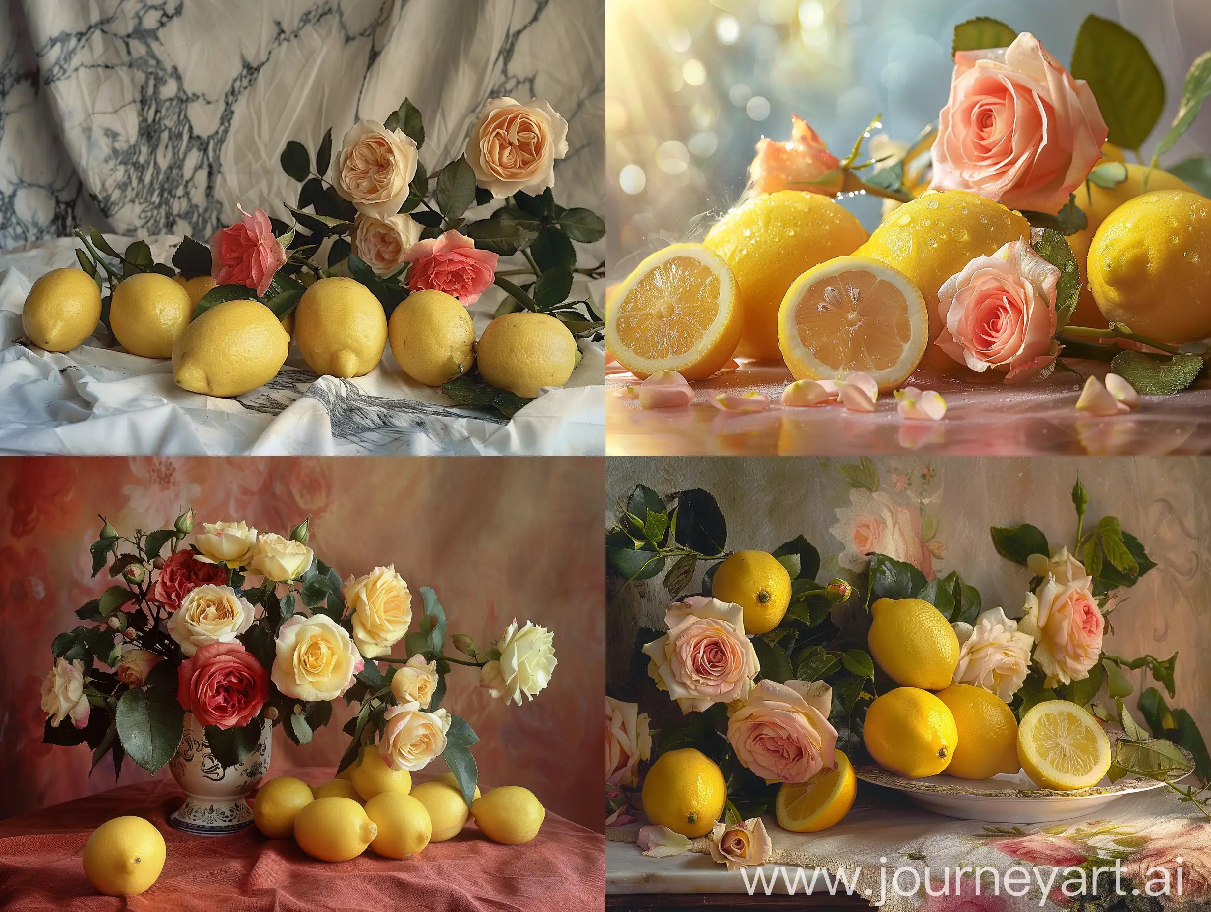 Attractive real advertising photo of lemons and roses