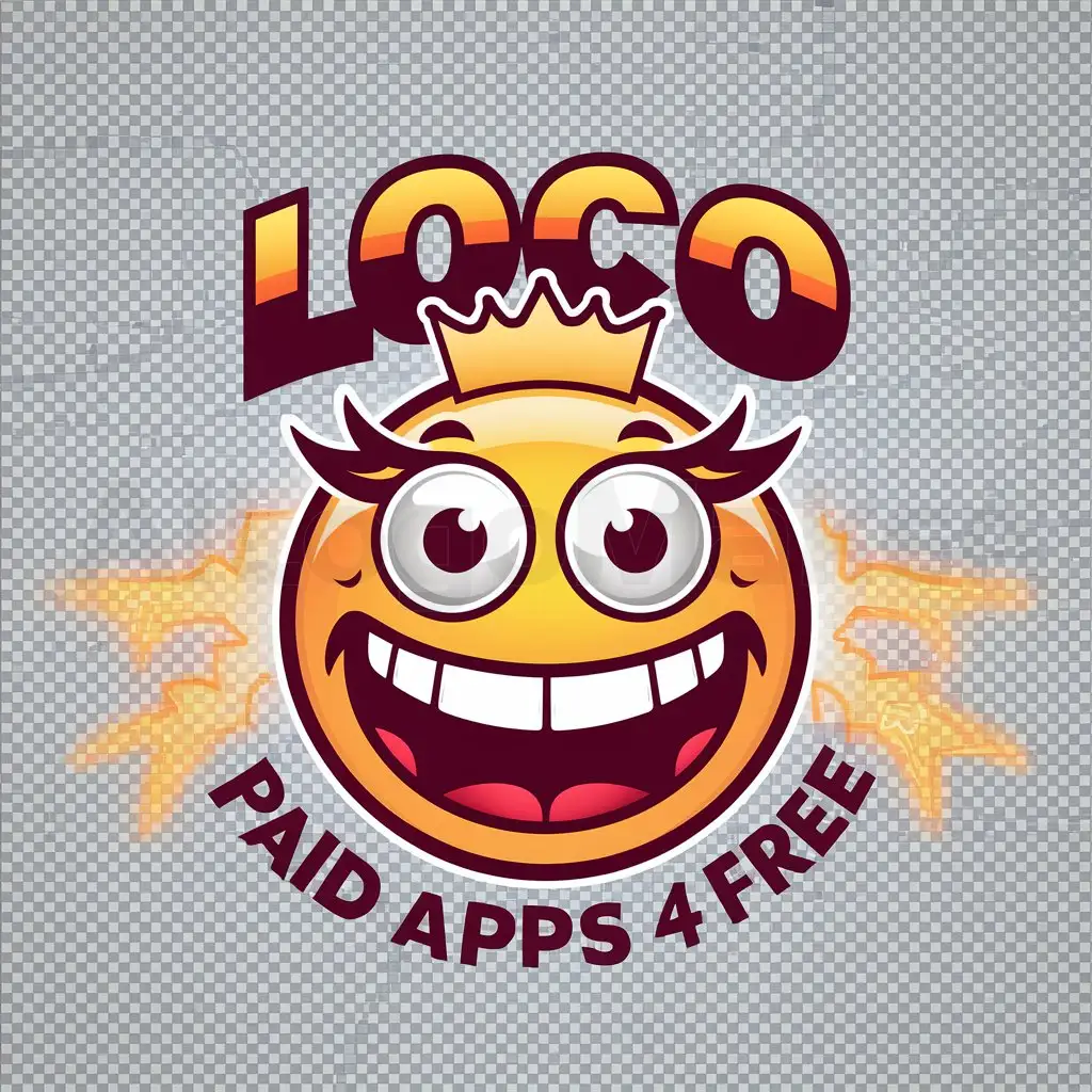 a logo design,with the text "LoCo Paid Apps 4 Free", main symbol:crazy emoji transparent background,Moderate,clear background