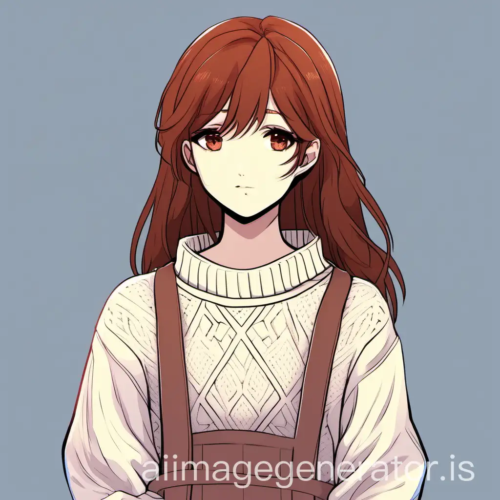 Female with reddish brown hair in white sweater-dress in an OMORI art style