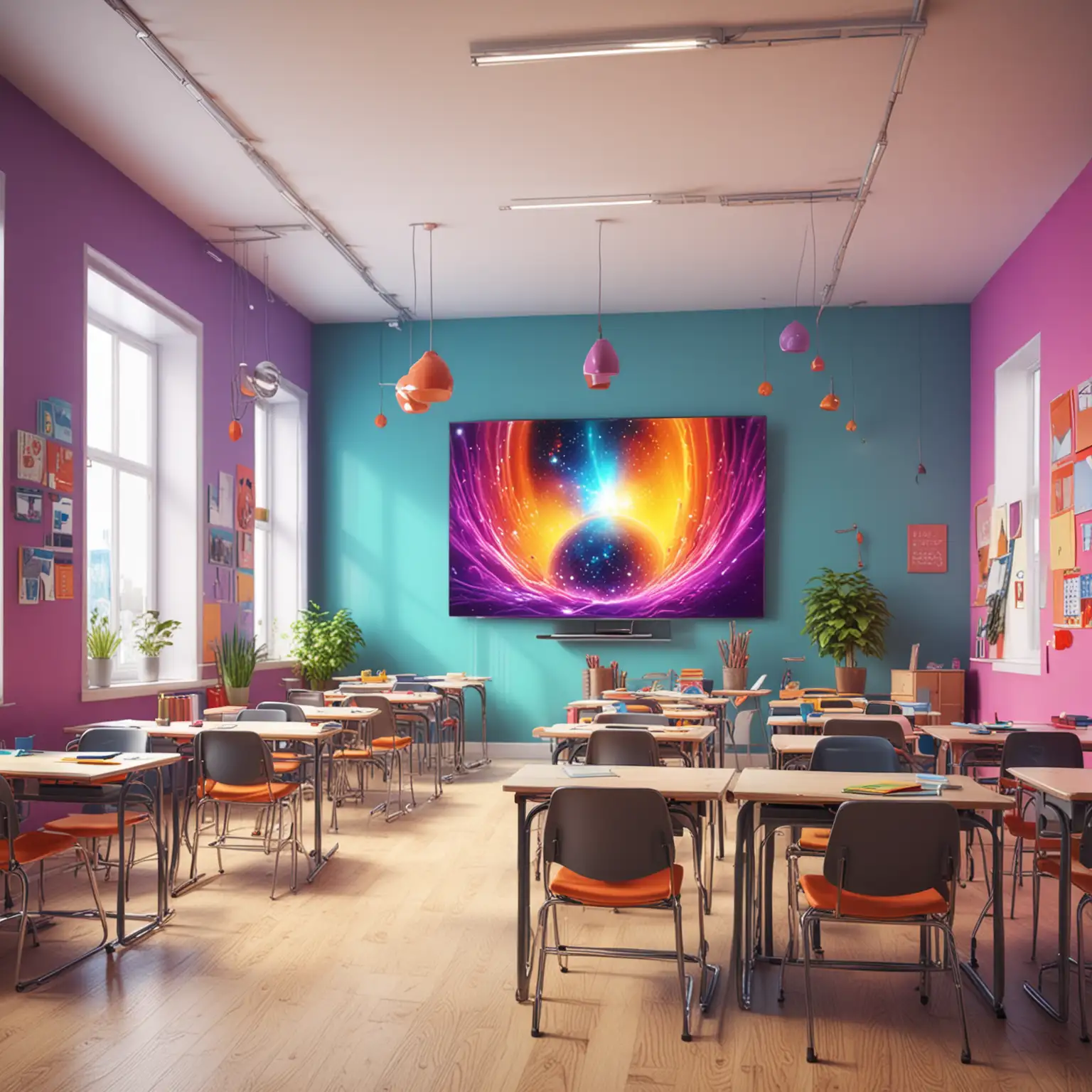 Cheerful Classroom with Futuristic Technology